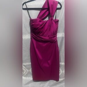 David Meister Magenta One-Shoulder Dress